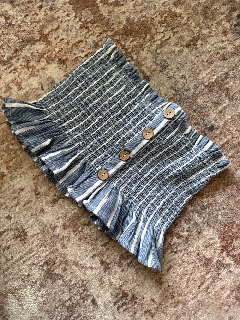 Smocked Blue Striped Button-Front Women’s tube top